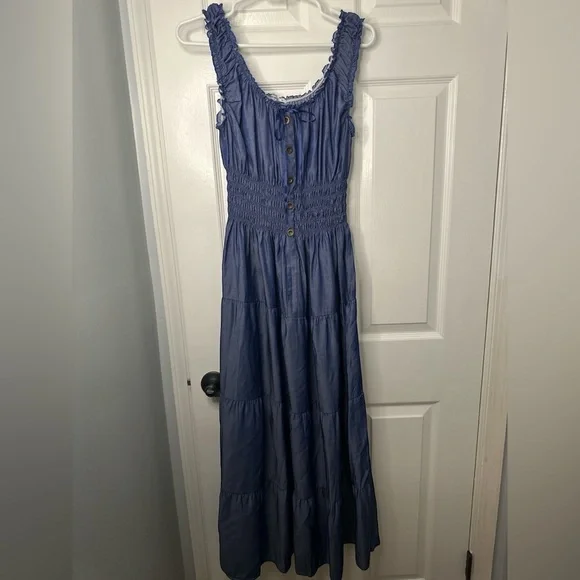 Ostoo Blue Ruffled Maxi Dress NWOT - Picture 1 of 8